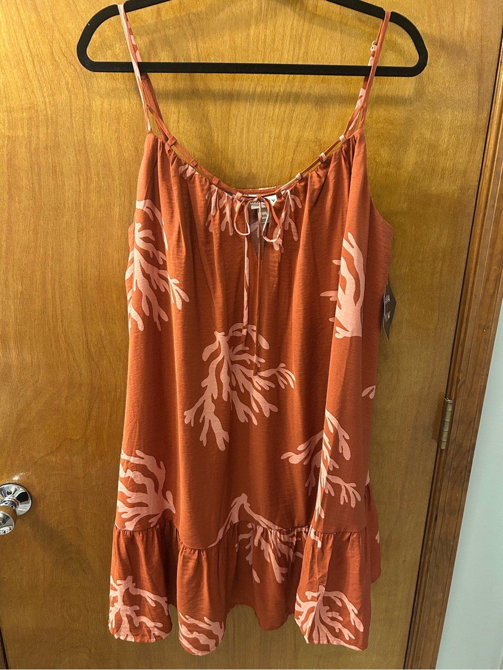 NWT Ava & Viv Tie-Front Sun Dress- Rust and Coral - Picture 2 of 6